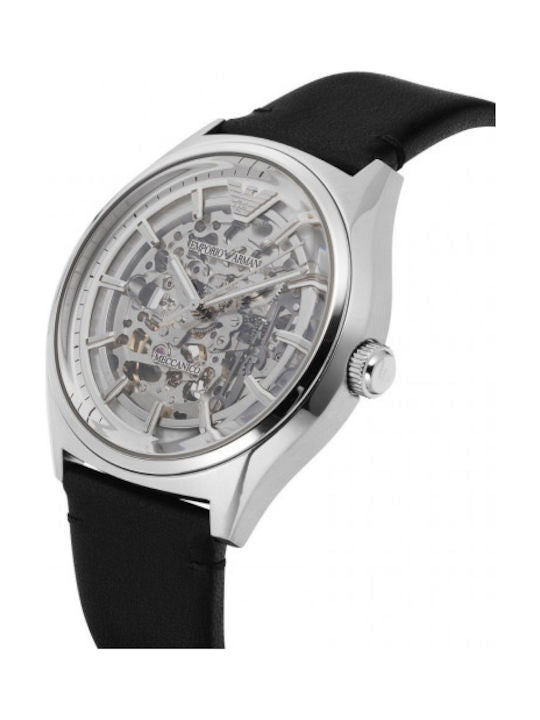 Emporio Armani Meccanico White Skeleton Dial Black Leather Strap Watch For Men - AR60003 - Image 8
